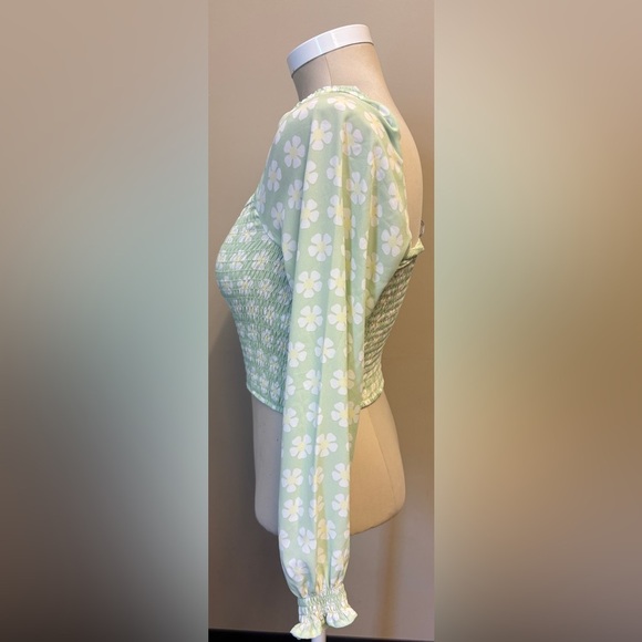 Simons Twik Sustainable Ruched Coquette Daisy Mint Long Sleeve Crop Top Small - Picture 4 of 10